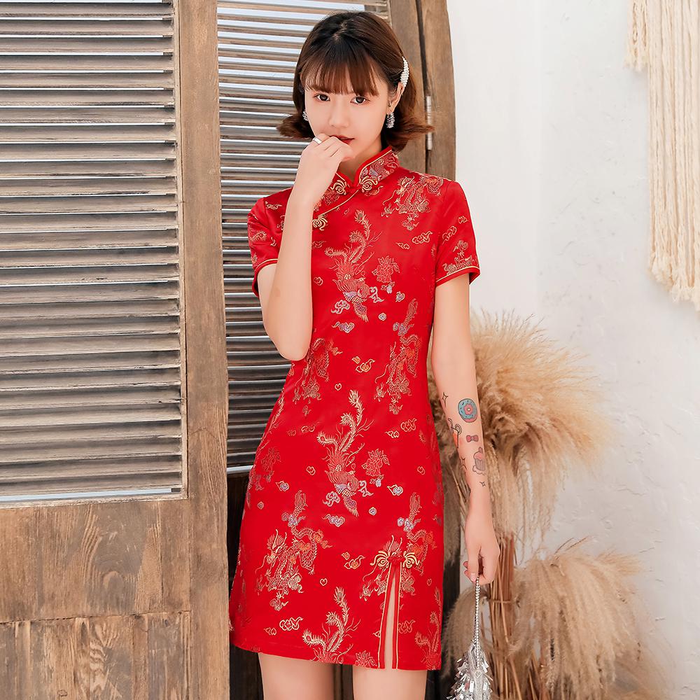 Chinese Female Satin Dress Elegant Slim Plus Size Qipao Mandarin Collar Vintage Cheongsam Vestidos Sexy High Split Formal Dress