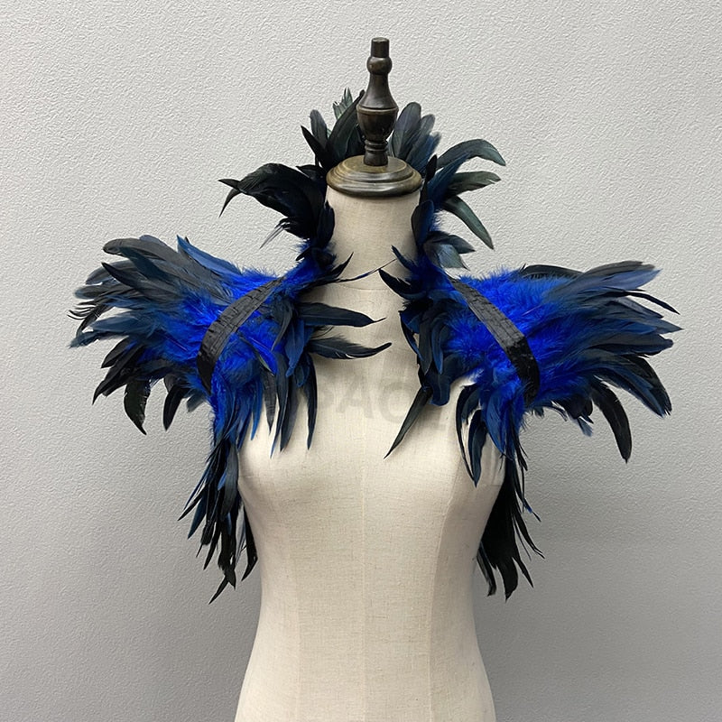Natural Feather Shrugs Shawl For Women Cosplay Black Halloween Luxury Feather Shoulder Wraps Sexy Punk Gothic Feather Scarves