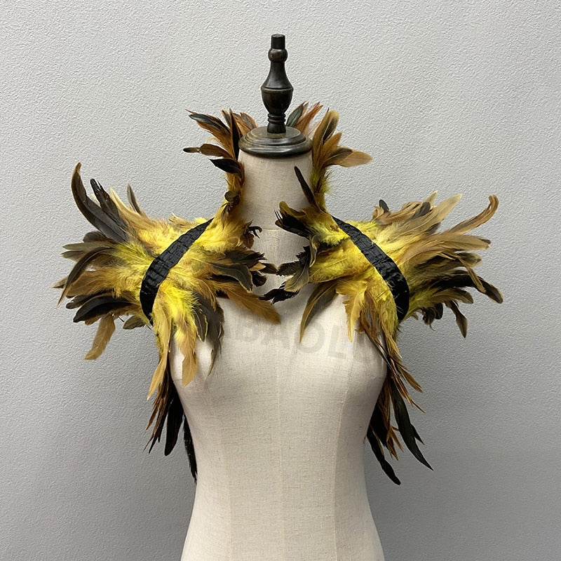 Natural Feather Shrugs Shawl For Women Cosplay Black Halloween Luxury Feather Shoulder Wraps Sexy Punk Gothic Feather Scarves