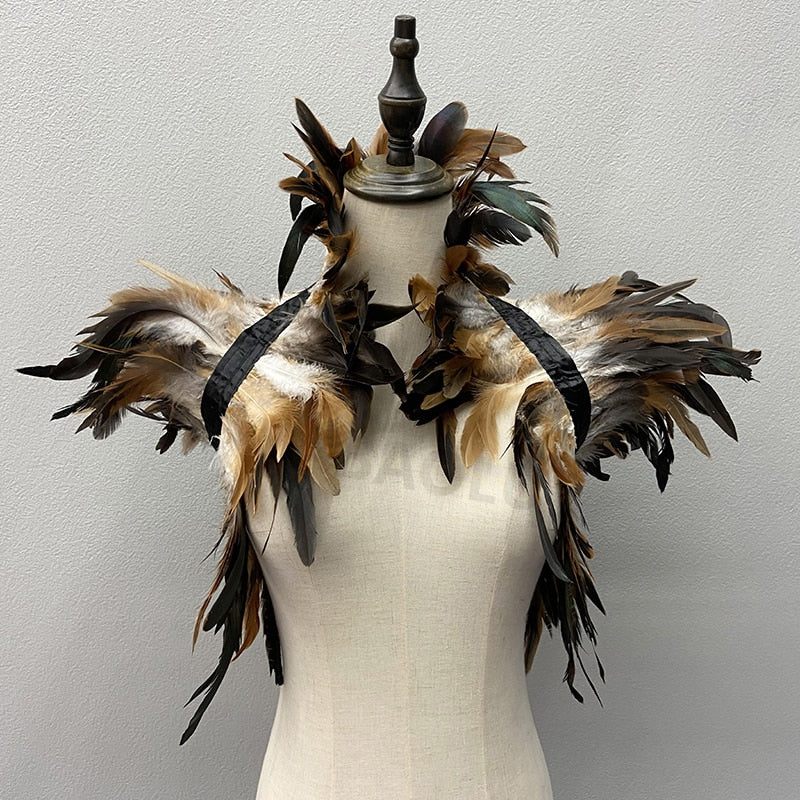 Natural Feather Shrugs Shawl For Women Cosplay Black Halloween Luxury Feather Shoulder Wraps Sexy Punk Gothic Feather Scarves