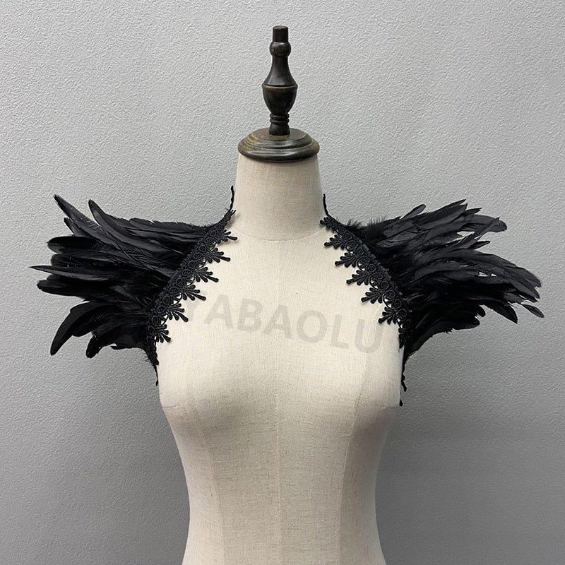 Natural Feather Shrugs Shawl For Women Cosplay Black Halloween Luxury Feather Shoulder Wraps Sexy Punk Gothic Feather Scarves