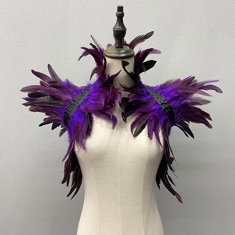 Natural Feather Shrugs Shawl For Women Cosplay Black Halloween Luxury Feather Shoulder Wraps Sexy Punk Gothic Feather Scarves