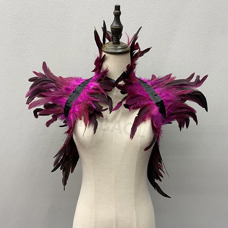 Natural Feather Shrugs Shawl For Women Cosplay Black Halloween Luxury Feather Shoulder Wraps Sexy Punk Gothic Feather Scarves