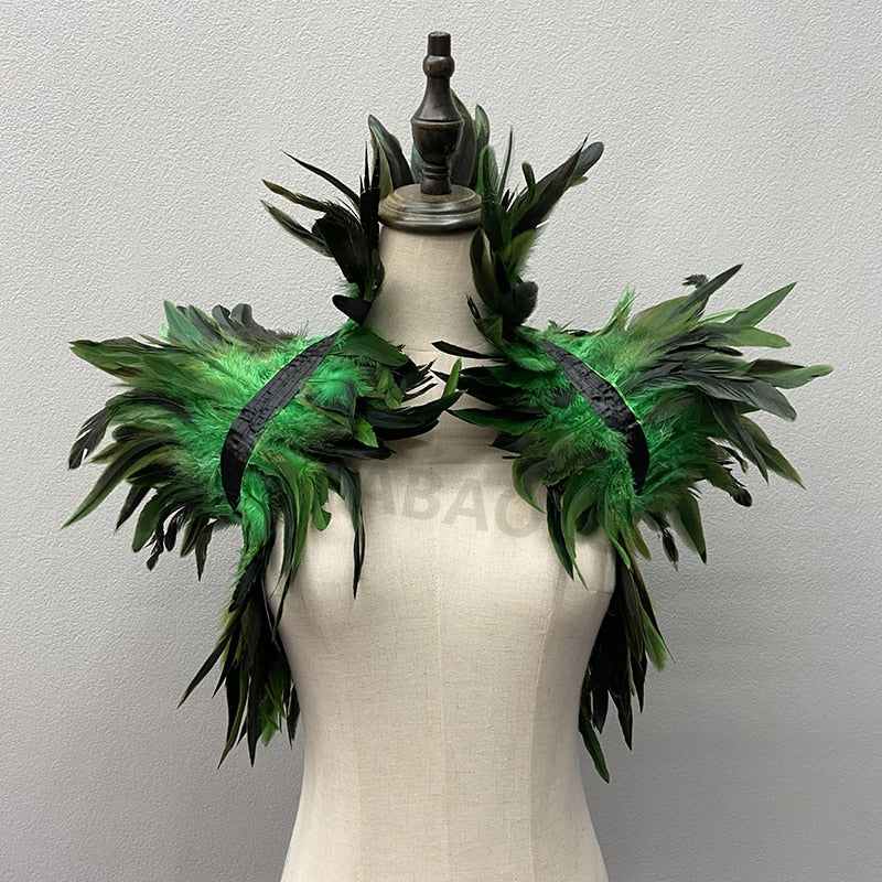Natural Feather Shrugs Shawl For Women Cosplay Black Halloween Luxury Feather Shoulder Wraps Sexy Punk Gothic Feather Scarves
