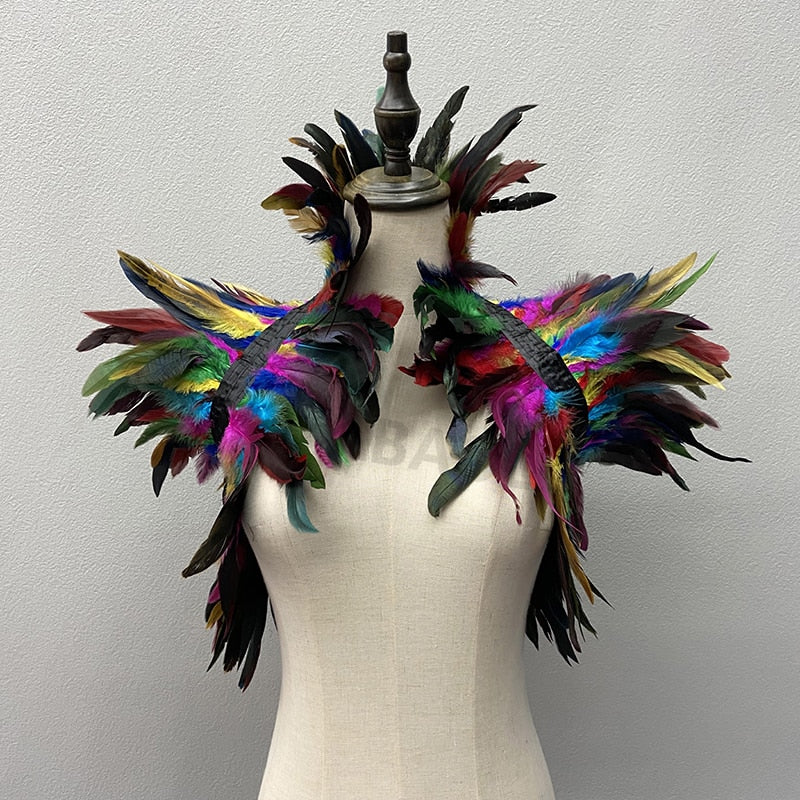 Natural Feather Shrugs Shawl For Women Cosplay Black Halloween Luxury Feather Shoulder Wraps Sexy Punk Gothic Feather Scarves
