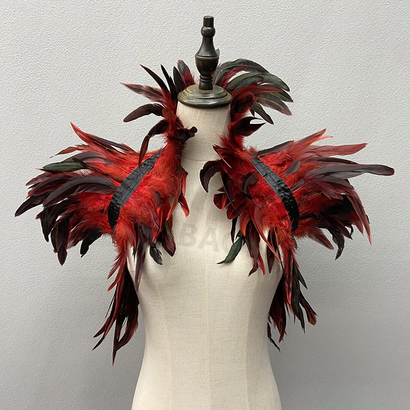 Natural Feather Shrugs Shawl For Women Cosplay Black Halloween Luxury Feather Shoulder Wraps Sexy Punk Gothic Feather Scarves