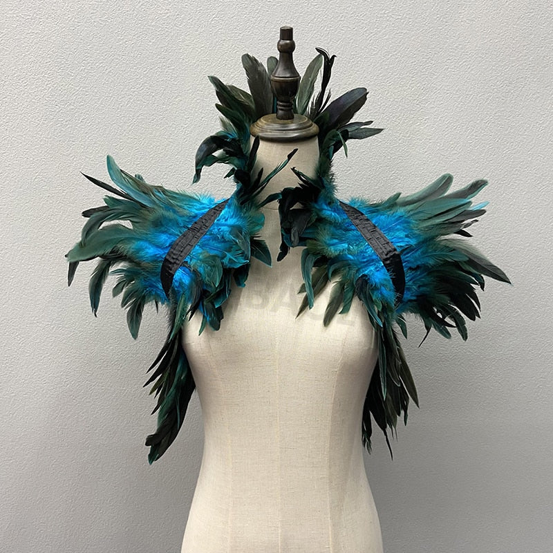Natural Feather Shrugs Shawl For Women Cosplay Black Halloween Luxury Feather Shoulder Wraps Sexy Punk Gothic Feather Scarves