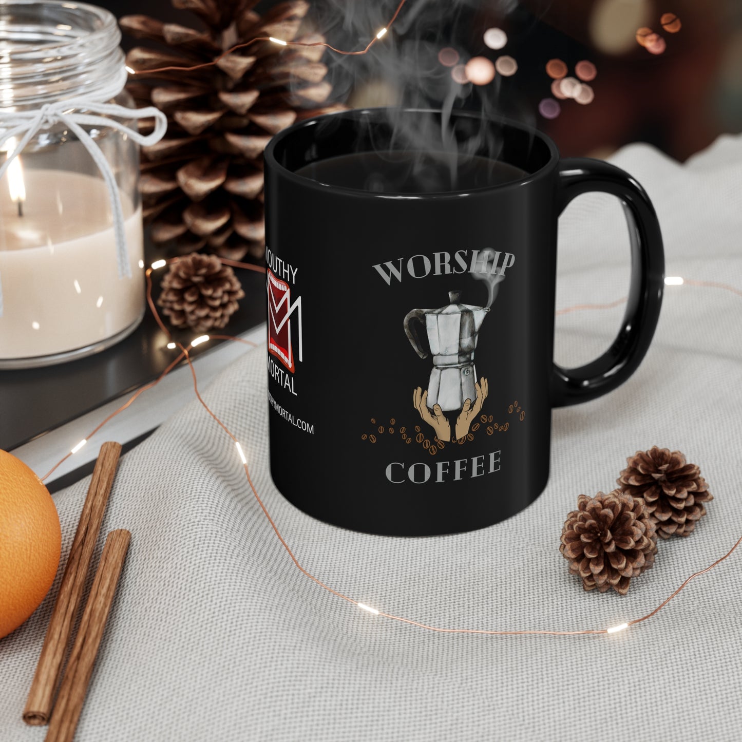 HH Worship Coffee 11oz Black Mug