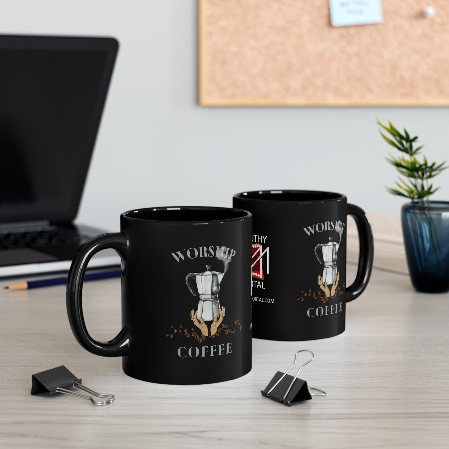 HH Worship Coffee 11oz Black Mug
