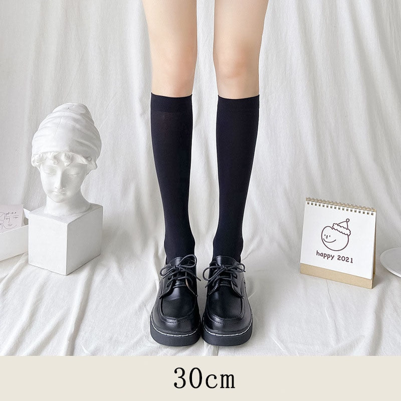 JK Woman Stockings Cute Black White Lolita Long Socks Solid Color Knee High Socks Fashion Girls Kawaii Cosplay Sexy Nylon Socks