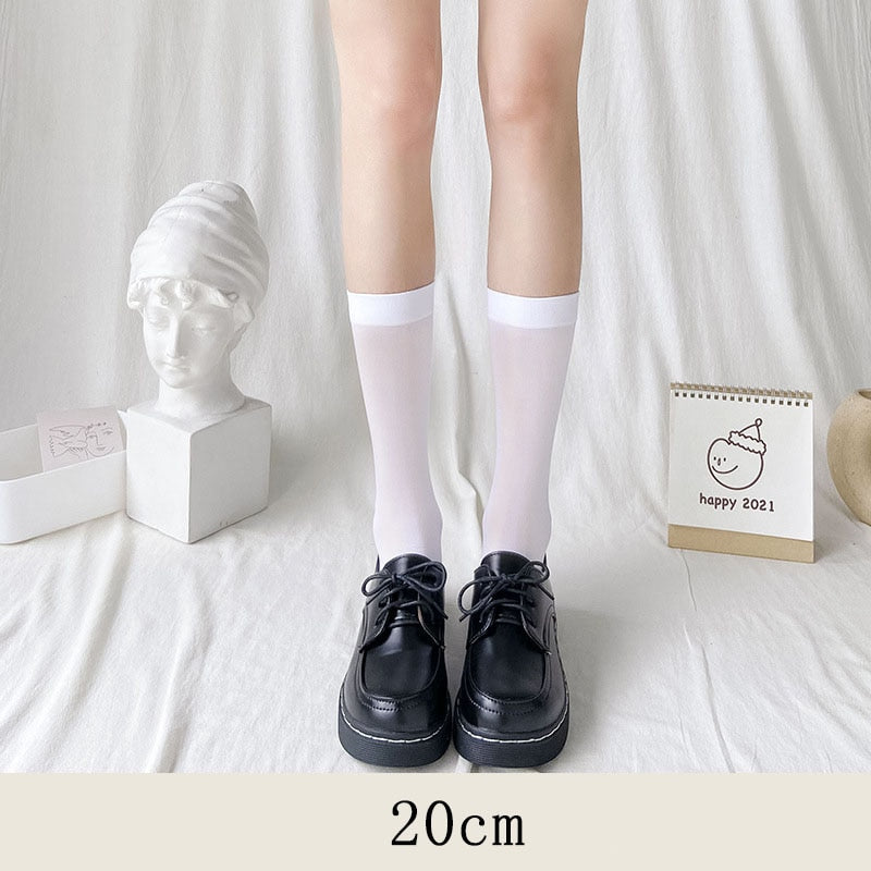 JK Woman Stockings Cute Black White Lolita Long Socks Solid Color Knee High Socks Fashion Girls Kawaii Cosplay Sexy Nylon Socks