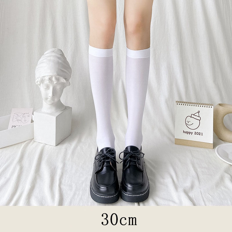 JK Woman Stockings Cute Black White Lolita Long Socks Solid Color Knee High Socks Fashion Girls Kawaii Cosplay Sexy Nylon Socks