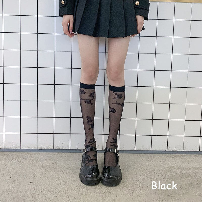 JK Woman Stockings Cute Black White Lolita Long Socks Solid Color Knee High Socks Fashion Girls Kawaii Cosplay Sexy Nylon Socks