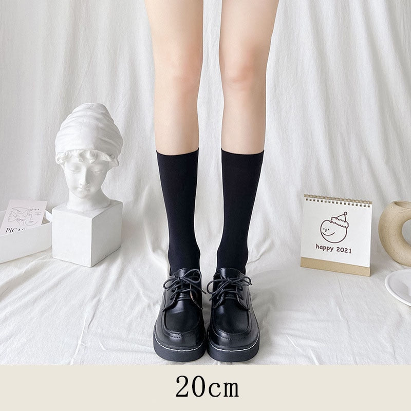 JK Woman Stockings Cute Black White Lolita Long Socks Solid Color Knee High Socks Fashion Girls Kawaii Cosplay Sexy Nylon Socks