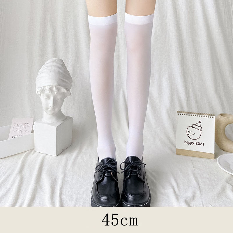 JK Woman Stockings Cute Black White Lolita Long Socks Solid Color Knee High Socks Fashion Girls Kawaii Cosplay Sexy Nylon Socks