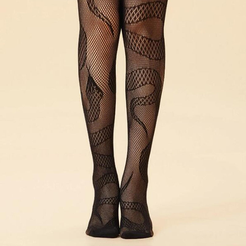 Snake Tights Women Anime Pantyhose 2022 Black Mesh Fishnet Stockings Sexy Harajuku Hosiery Large Lolita G Tights Gothic Clothes