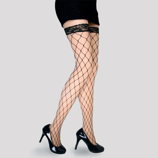 Sexy Women&#39;s Ladies for Girls Fence Anime Net Longe Stockings Lace Fishnet Thigh-Highs Sheer Silk High Socks Hollow Plaid Design