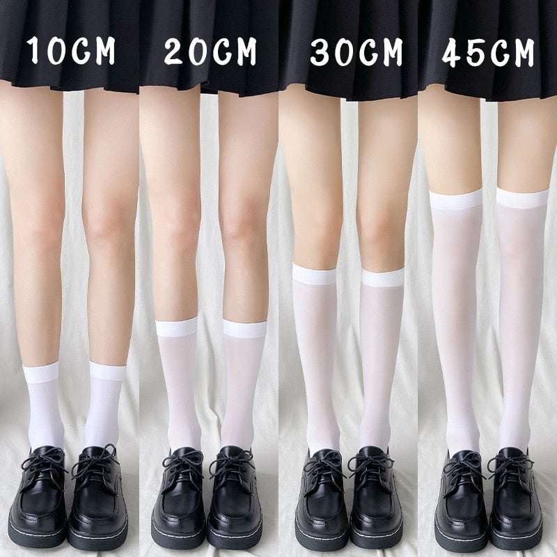 JK Woman Stockings Cute Black White Lolita Long Socks Solid Color Knee High Socks Fashion Girls Kawaii Cosplay Sexy Nylon Socks