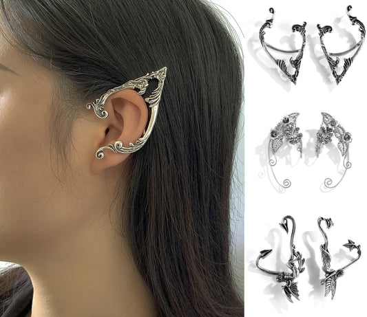 Punk Fairy Ear Cuff Goth Earring Dark Elf Ear Clip Earrings For Women Retro Silver Color Hip Hop Halloween Party Jewelry Gift